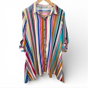 Colorful Striped Button-Up Tunic Top